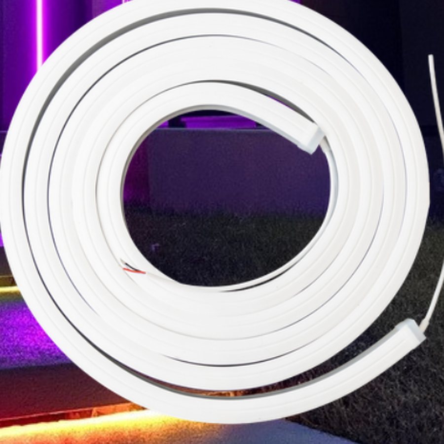 Tube de néon IllumiDEL enroulé, silicone blanc, câble d'alimentation