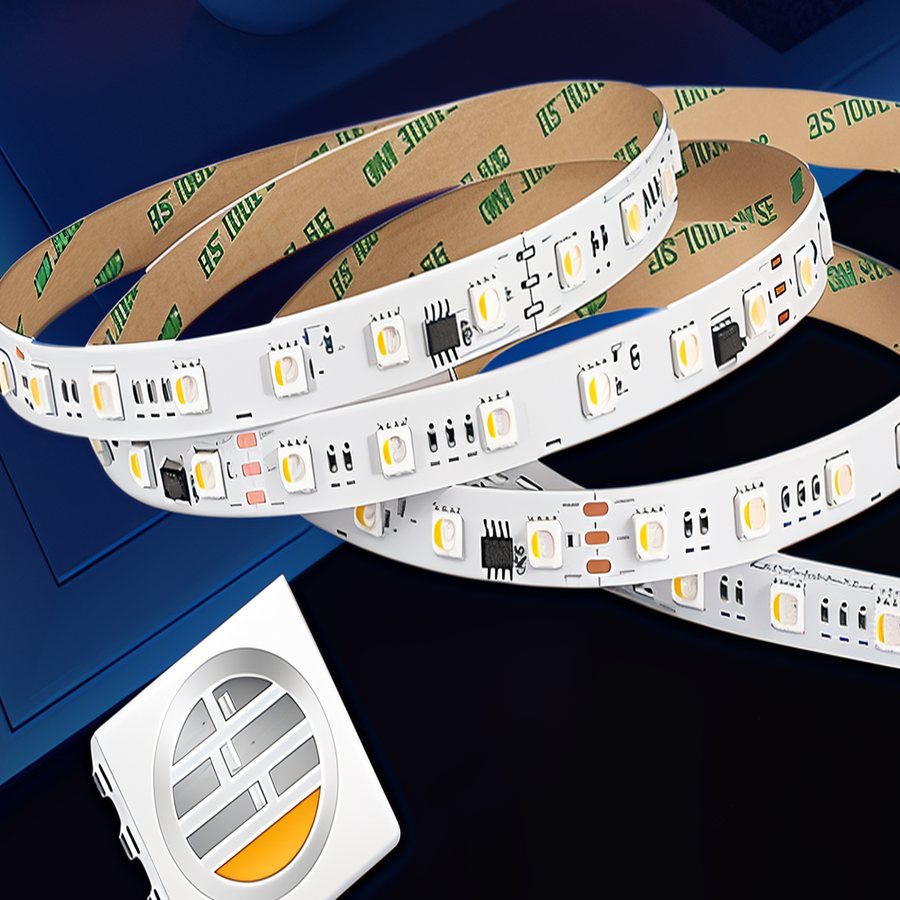 Bande Strip IllumiDEL enroulée, DEL RGB + blanc sur le circuit, ruban adhésif au dos